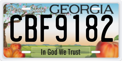 GA license plate CBF9182
