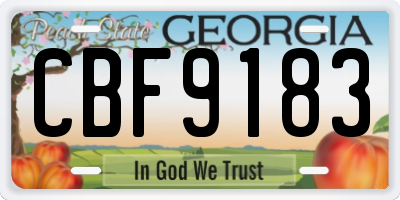 GA license plate CBF9183