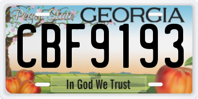 GA license plate CBF9193