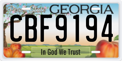 GA license plate CBF9194
