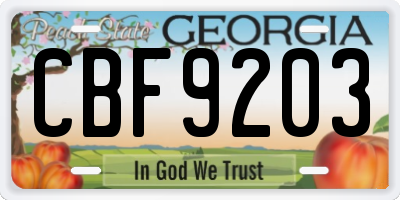 GA license plate CBF9203