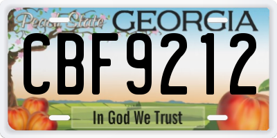 GA license plate CBF9212