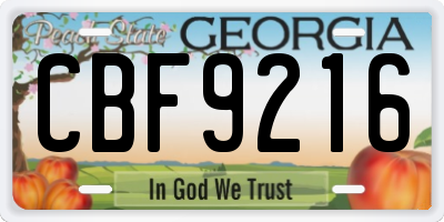 GA license plate CBF9216