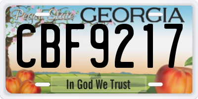 GA license plate CBF9217