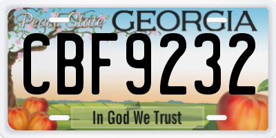 GA license plate CBF9232