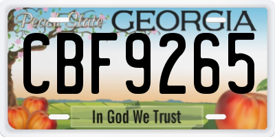 GA license plate CBF9265