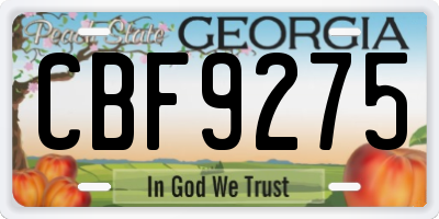 GA license plate CBF9275