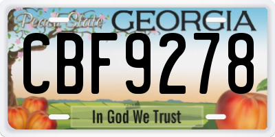 GA license plate CBF9278
