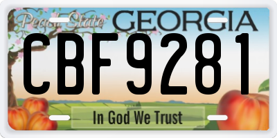 GA license plate CBF9281