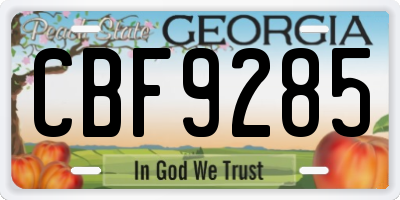 GA license plate CBF9285