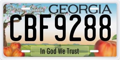 GA license plate CBF9288