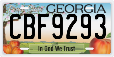 GA license plate CBF9293