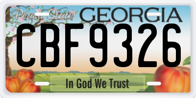 GA license plate CBF9326