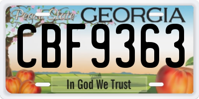 GA license plate CBF9363