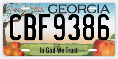 GA license plate CBF9386