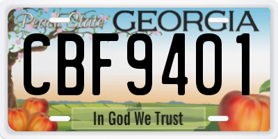 GA license plate CBF9401
