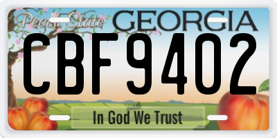 GA license plate CBF9402