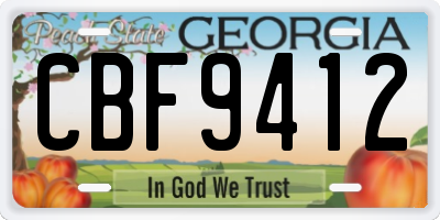 GA license plate CBF9412