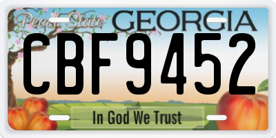 GA license plate CBF9452