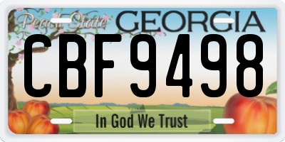 GA license plate CBF9498