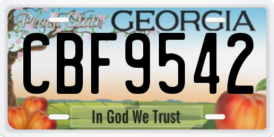 GA license plate CBF9542