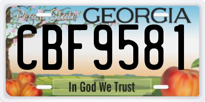 GA license plate CBF9581