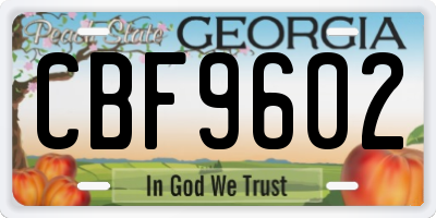 GA license plate CBF9602