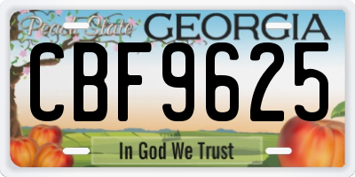 GA license plate CBF9625
