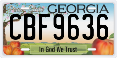 GA license plate CBF9636