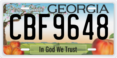 GA license plate CBF9648