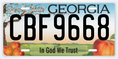 GA license plate CBF9668