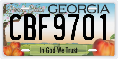 GA license plate CBF9701