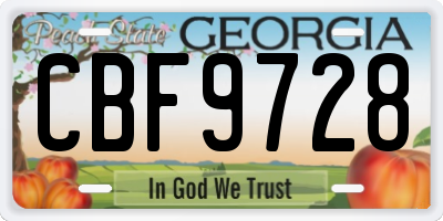 GA license plate CBF9728