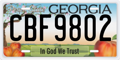GA license plate CBF9802