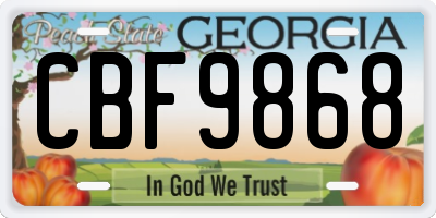 GA license plate CBF9868