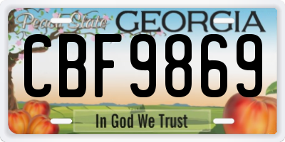 GA license plate CBF9869