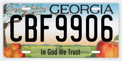 GA license plate CBF9906