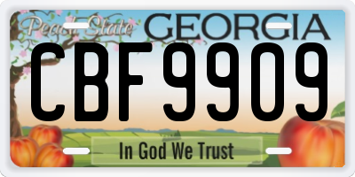 GA license plate CBF9909