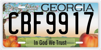 GA license plate CBF9917