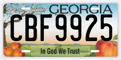 GA license plate CBF9925