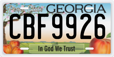 GA license plate CBF9926