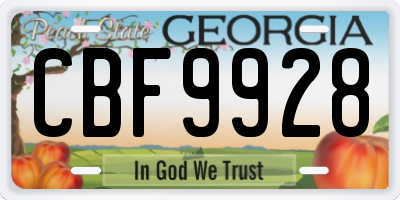GA license plate CBF9928
