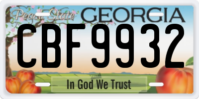 GA license plate CBF9932