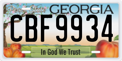GA license plate CBF9934