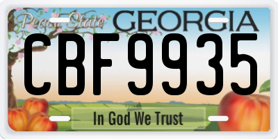 GA license plate CBF9935