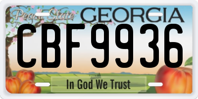 GA license plate CBF9936