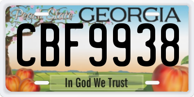GA license plate CBF9938