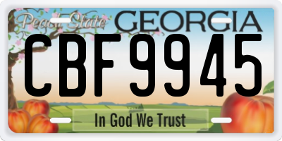 GA license plate CBF9945