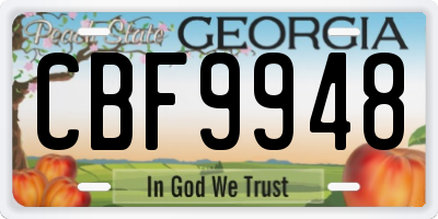 GA license plate CBF9948