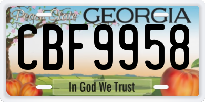 GA license plate CBF9958